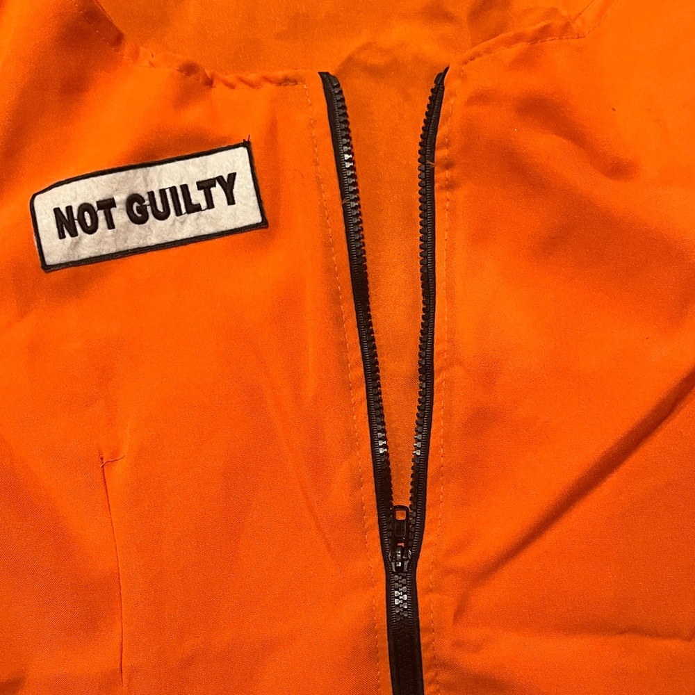 Sexy Convict Halloween Costume Orange Mini Dress w Zipper, Heart &fake handcuffs - Picture 10 of 15